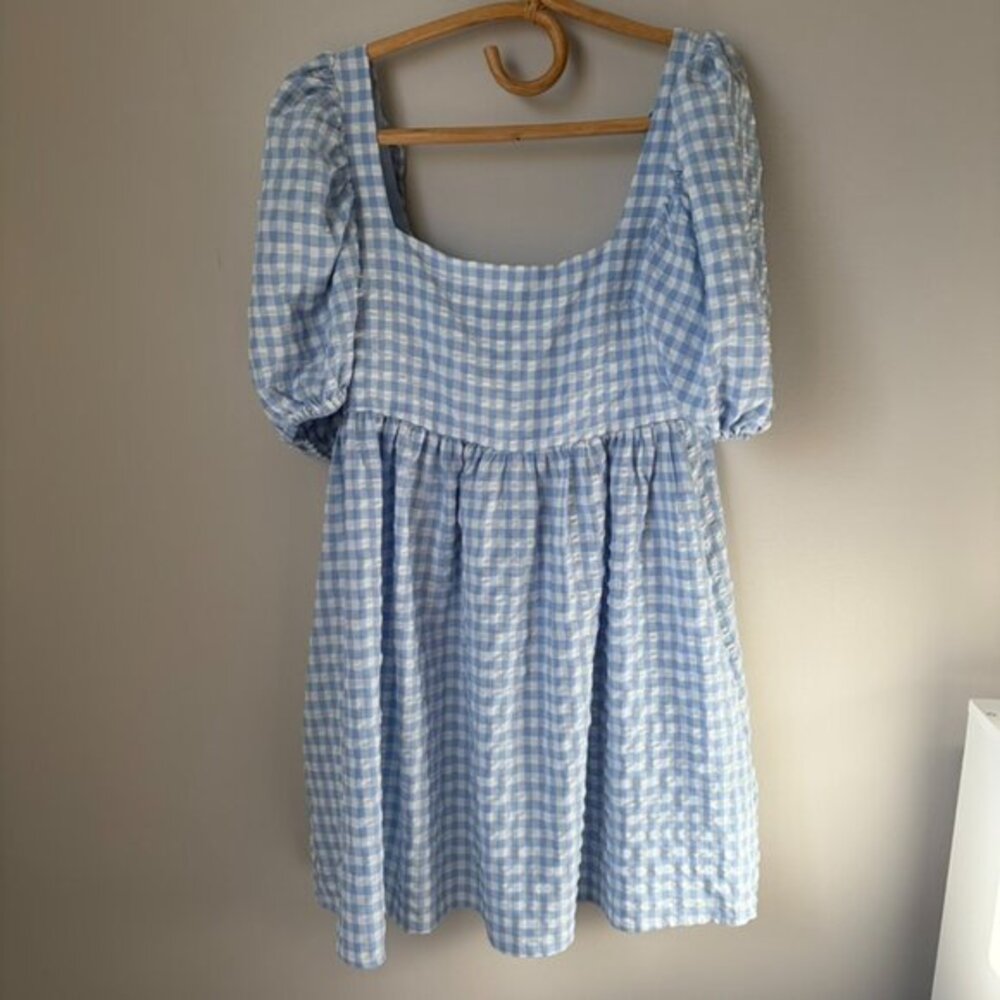 Altar'd State Light Blue and White Gingham Mini Dress